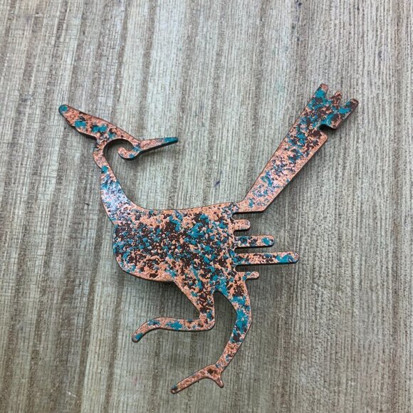 Road Runner Copper Turquoise Folk Art Brooch Pin - Picture 7 of 7